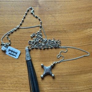 NWT Free People Layer Dual Tone Necklace with black Pendant